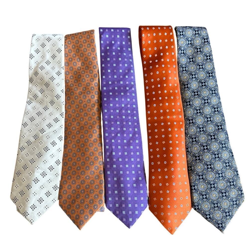 Set of 5 David Donahue Silk Ties Orange White Blue Purple